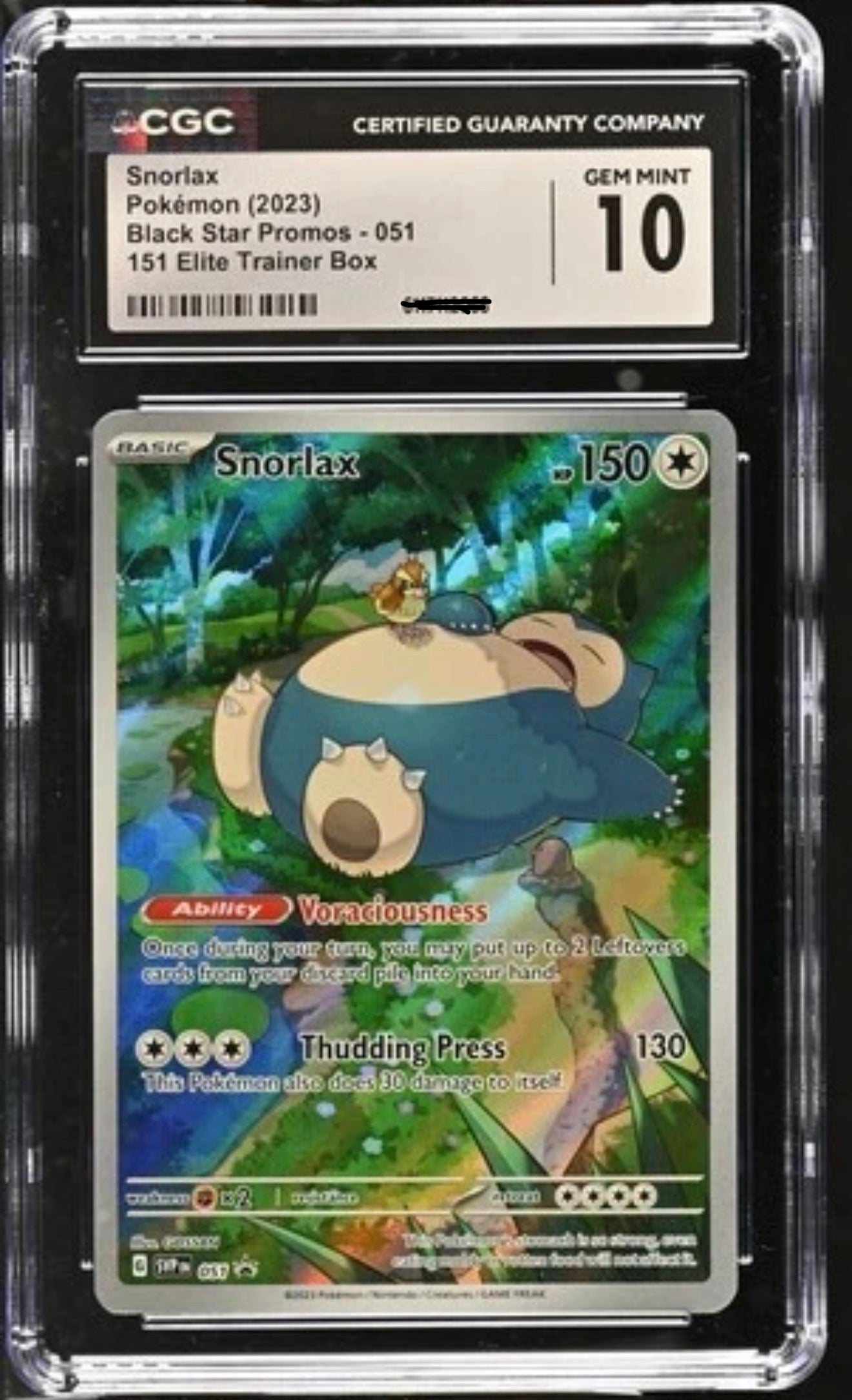 CGC 10 Snorlax Pokemon 151 ETB Black Star Promo Full Art Holo 051